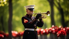 Marine Playing Taps At Memorial Day Celebrations