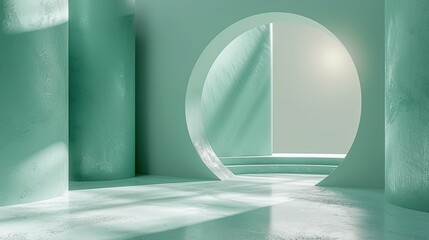 Wall Mural - Pastel mint green with a minimal abstract design