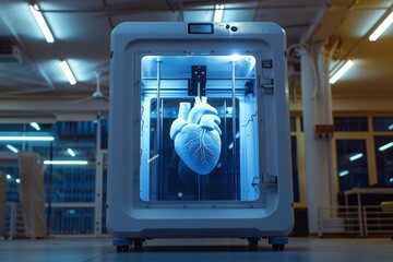 Aufkleber - A high-tech 3D printer creating a detailed heart model in a laboratory, illustrating the innovative use of bioprinting technology in medical research, Generative AI