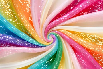 Fototapete - Vibrant and colorful abstract swirl with rainbow hues and glitter, creating a dynamic and lively pattern that captures the essence of fluid motion and playful creativity, Generative AI