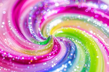 Fototapete - Vibrant and colorful abstract swirl with rainbow hues and glitter, creating a dynamic and lively pattern that captures the essence of fluid motion and playful creativity, Generative AI