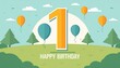 © Kyeema Mizell - happy birthday poster with space for text; number one balloon
