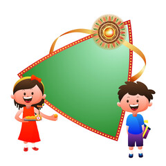 Sticker - Cheerful Indian Brother and Sister Celebrating Rakhi Festival with Blank Frame for Your Message Text, Can Be Used as Greeting Card.