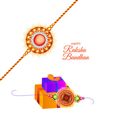 Sticker - Beautiful rakhi (wristband) and gift boxes on dark orange texture background for Raksha Bandhan concept.