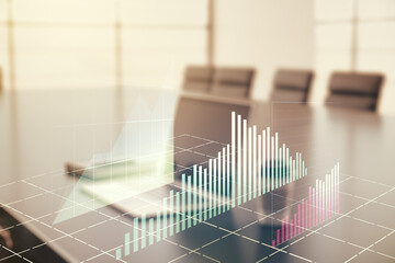 Poster - Multi exposure of abstract creative financial chart on computer background, research and analytics concept