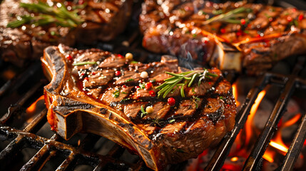 T-Bone Steaks on Barbecue Grill