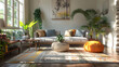 © wasan - Cozy interior with a decorative plant, modern furniture, and bright, inviting decor