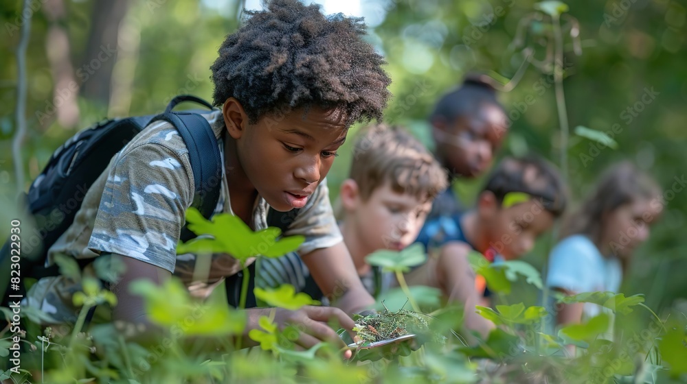 Children playing and learning, Children exploring nature in a lush ...