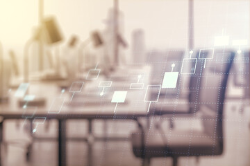 Poster - Double exposure of virtual creative financial diagram on a modern furnished office interior background, banking and accounting concept