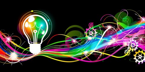 Leinwandbilder - Colorful Neon Light Bulbs: Abstract and Vibrant Energy Representing Creative Ideas, Innovation, and Futuristic Digital Technology, Generative AI