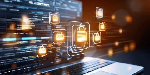 Leinwandbilder - Cybersecurity Technology: Digital Locks and Network Protection for Secure Data and Information in an Online Environment, Generative AI