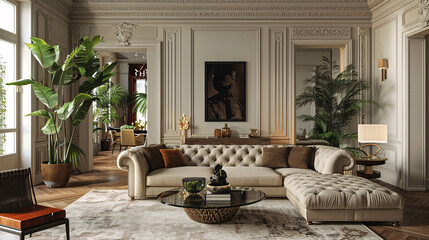 Wall Mural - luxury apartment featuring classic decor, green plants, and a contemporary style