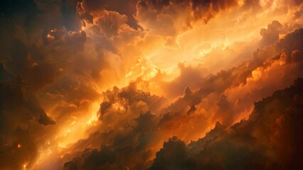 Wall Mural - a dark sky illuminated by distant stars and glowing yellow clouds, a cosmic dust cloud illuminated b