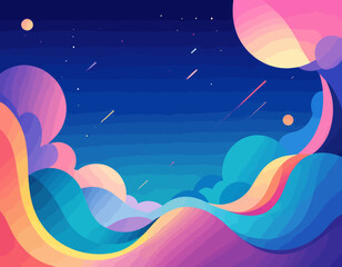 a colorful abstract background with a blue sky and stars