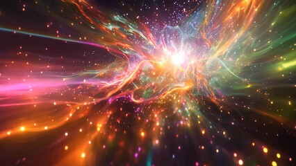 Poster - Cosmic void filled with streaks of colorful light, stars, and intersecting lines, A cosmic void with streaks of colorful light