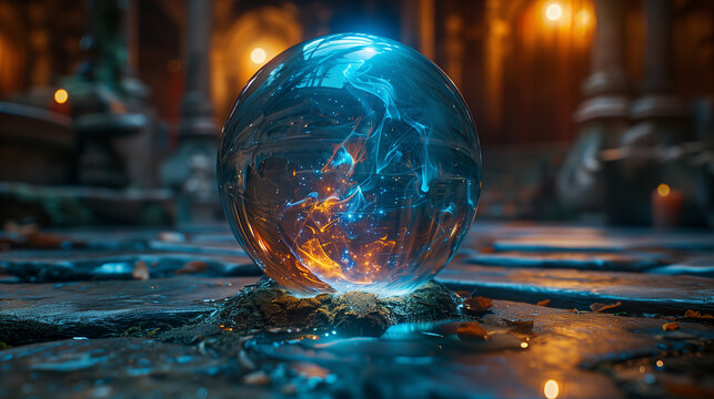 Crystal Ball in Gothic Setting - A crystal ball in a gothic setting, with dark decorations and dramatic lighting
