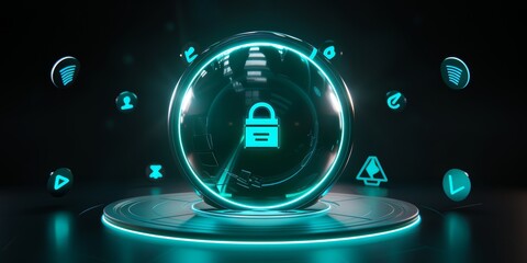 Fototapete - Digital Lock: Cybersecurity Technology Representing Data Protection and Encryption in a Secure, Virtual Network Environment, Generative AI