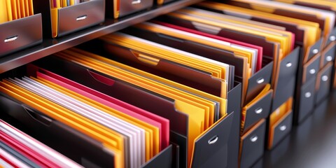 Poster - Organized Files: Rows of Office Documents and Folders Neatly Arranged for Efficient Archiving and Information Management in a Business Environment, Generative AI