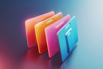Poster - Futuristic Digital Folders: Glowing Neon Icons Representing Data Storage and Cyber Organization in a Modern, Technological Setting, Generative AI