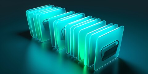 Poster - Futuristic Digital Folders: Glowing Neon Icons Representing Data Storage and Cyber Organization in a Modern, Technological Setting, Generative AI