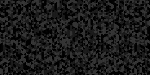 Black and gray square triangle tiles pattern mosaic background. Modern seamless geometric dark black low poly pattern background with lines Geometric print composed of triangles.