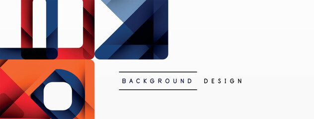 Aufkleber - White background with colorful geometric shapes like rectangles, triangles, circles in electric blue, carmine, and more, forming a vibrant and dynamic visual. Indicates a modern, versatile brand logo