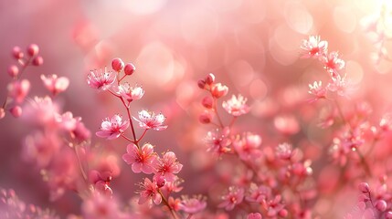 Wall Mural - Soft pink with tiny, colorful flowers