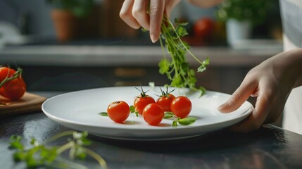 person preparing  tomato salad