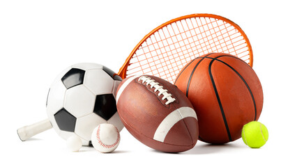 Wall Mural - Assorted sports equipment isolated on white background