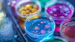 © crazyass - Close-up of a petri dish teeming with colorful bacterial cultures