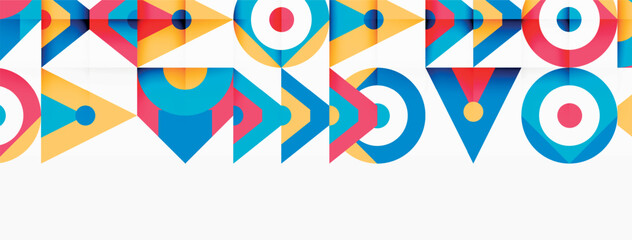 Aufkleber - A vibrant geometric design featuring arrows and circles set against a white backdrop, displaying a mix of shapes and colors