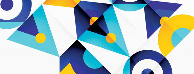 Wall Mural - A blue and yellow geometric pattern is displayed on a white background. It is a creative piece involving triangles and rectangles, part of a textile product with an artistic aqua design