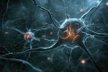 Leinwandbilder - Dynamic motion of neurotransmitter release at synapses, neurotransmitter realistic photo from macro world