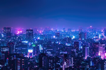 Aufkleber - City skyline under neon night with river view, Glowing neon on city skyline with colorful clouds at night