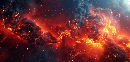 Wall Mural - a erupting Lava explosions and fire background with soft lighting