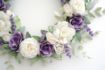 Poster - a wreath with watercolor lavender and white roses