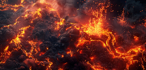 Wall Mural - a explosive Lava explosions and fire background with soft lighting