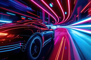 Aufkleber - Dynamic neon car trails background