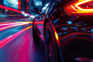 Aufkleber - Dynamic neon car trails background