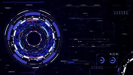 Leinwandbilder - HUD futuristic spinning circle crosshair element with digital data, chart for business development, game, technology 4K motion