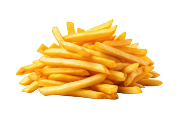 Golden Crispy Delights: A Cascade of French Fries on a Blank Canvas on Transparent PNG Background.