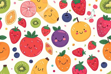 Poster - Kawaii-style smiling fruits