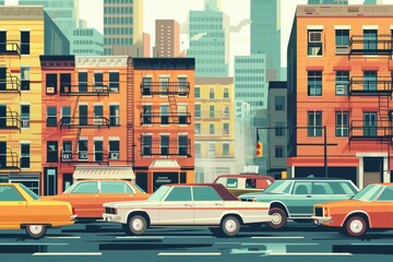 Leinwandbilder - Retro-style cityscape with cars