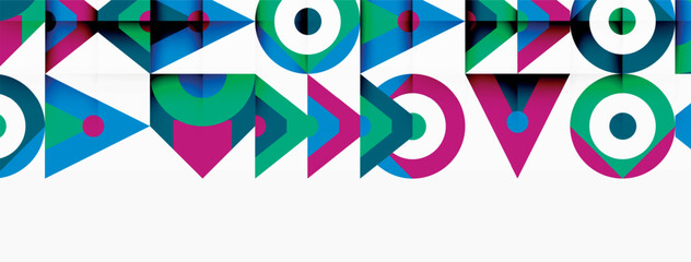 Aufkleber - A row of vibrant geometric shapes against a plain white backdrop showcasing different figures like rectangles, circles, and triangles in various colors