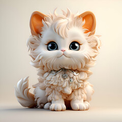 Wall Mural - Cute cat sitting on a white background. 3d rendering.