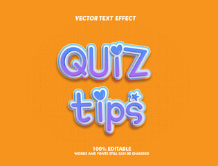 Wall Mural - Editable text effect quiz time and quiz tips 3d cartoon template style premium vector. banner template for social media posts, mobile apps, banners design, web or internet ads.	