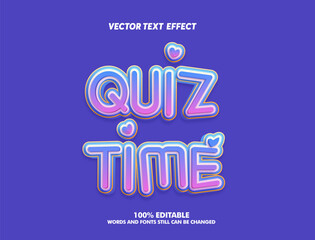 Wall Mural - Editable text effect quiz time and quiz tips 3d cartoon template style premium vector. banner template for social media posts, mobile apps, banners design, web or internet ads.	