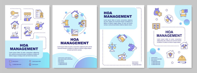 Wall Mural - HOA management benefits blue gradient brochure template. Leaflet design with linear icons. Editable 4 vector layouts for presentation, annual reports. Arial-Bold, Myriad Pro-Regular fonts used