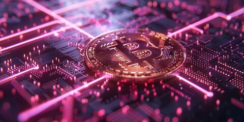 Poster - sleek representation of bitcoin s lightning network with neon lights and digital pulses