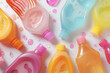 © kristina - Colorful assortment of household cleaning products in vibrant plastic bottles on a white background, promoting hygiene and freshness.
